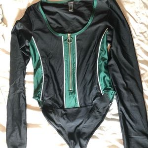 Emerald green/ Black bodysuit Forever 21